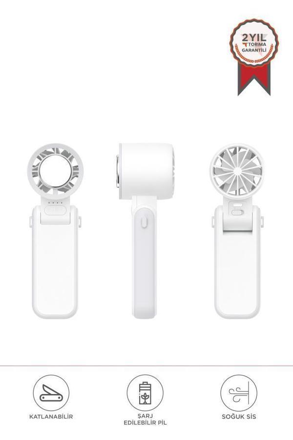 Torima F-24 Beyaz Ayarlanabilir Hızlı Katlanabilir Şarj Edilebilir Mini El Fanı - Image 1