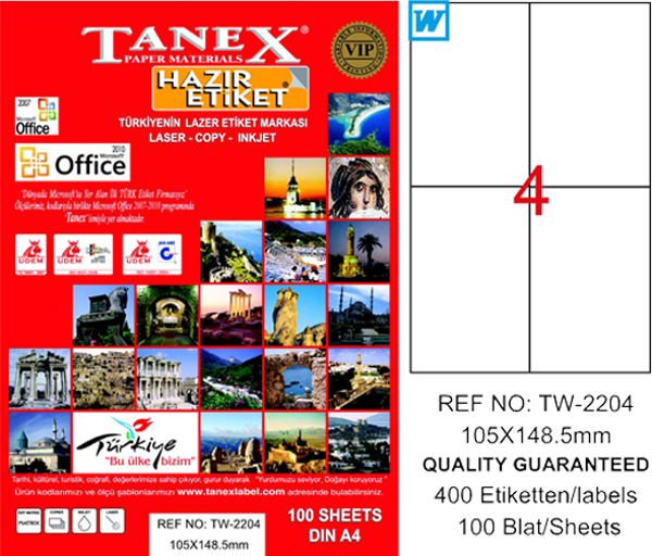 Tanex Tw-2204 Lazer Etiket 105X148 Mm Tw2204Las10100 - Image 1