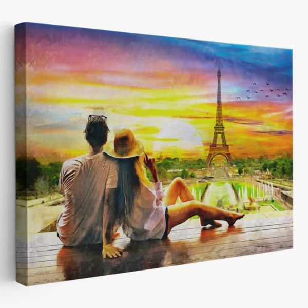 Paris Eyfel Kulesi ve Romantik Çift Dekoratif Kanvas Tablo, Duvar Dekoru 3627 - Image 1