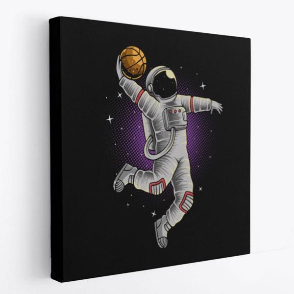 Astronot Ay'da Basketbol Oynuyor Dekoratif Kanvas Tablo, Duvar Dekoru 5068 - Image 1