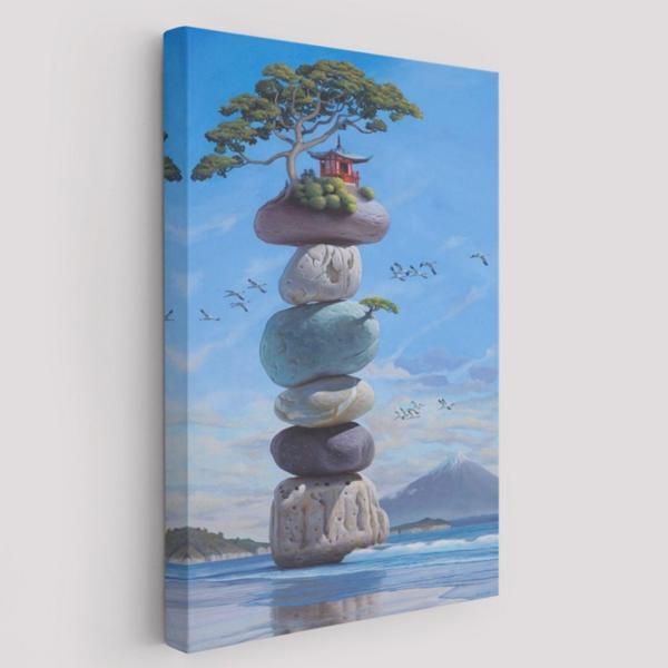 Sahilde Denge Taşları, Meditasyon, Yoga, Psikoloji Dekoratif Kanvas Tablo, Duvar Dekoru 5239 - Image 1