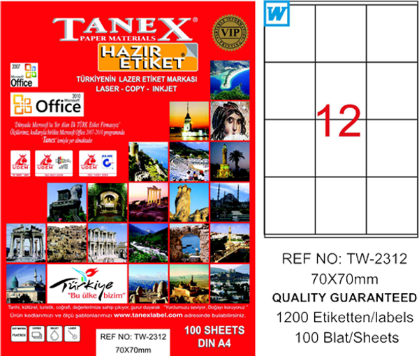 Tanex Tw-2312 Lazer Etiket 70X70 Mm Tw2312Las10100 - Image 1