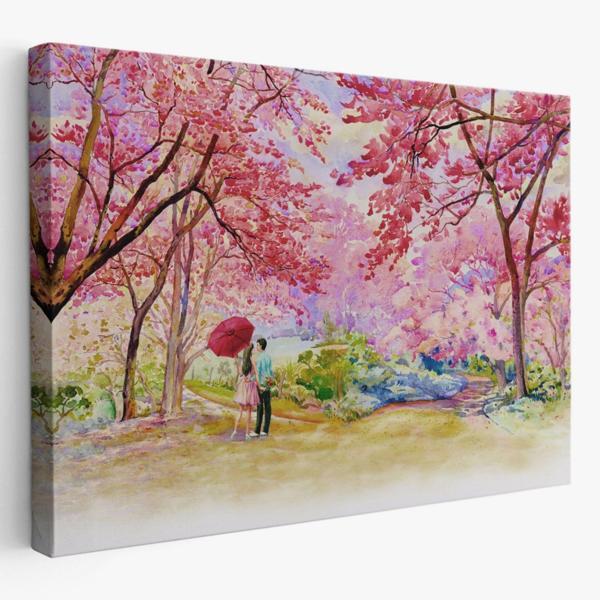 Sevgililer ve Sakura Ağacı Dekoratif Kanvas Tablo, Duvar Dekoru 5082 - Image 1