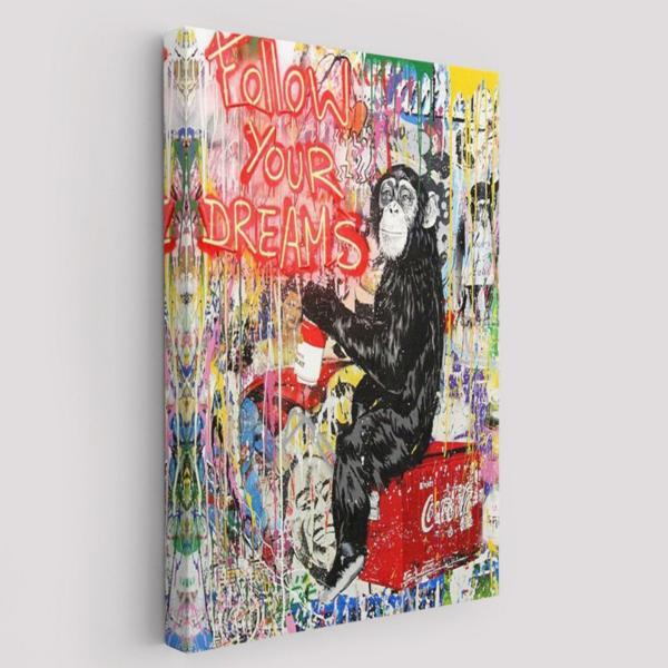 Banksy Graffiti Hayallerinin Peşinden Git, Maymun Dekoratif Kanvas Tablo, Duvar Dekoru 5304 - Image 1