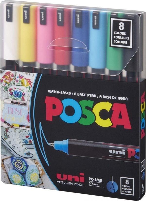 Uni-Ball Posca 0.7 Su Bazlı Poster Kalemi Markörü Ana Renk 8 Li - Image 1