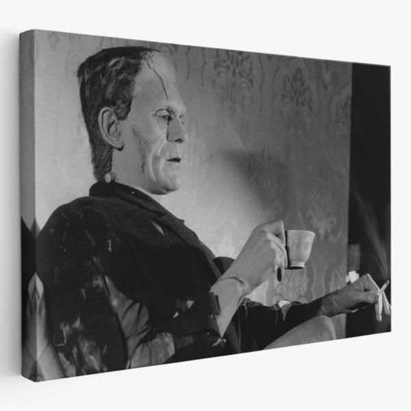 Korku Filmi Frankenstein Remastered Tea & Cigarettes Boris Karloff Dekoratif Kanvas Tablo 5369 - Image 1