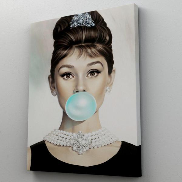 Yeşil Kabarcık Sakızlar Audrey Hepburn 5 Dekoratif Kanvas Tablo, Duvar Dekoru 82 - Image 1