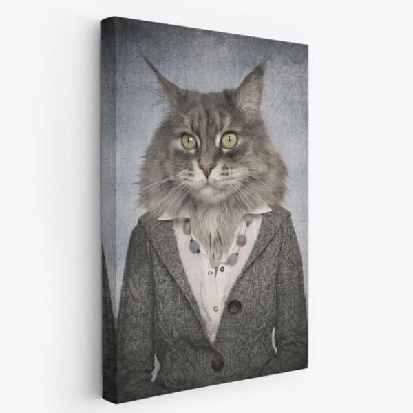 İnsan Görünümlü Kedi Dekoratif Kanvas Tablo, Duvar Dekoru 4985 - Image 1