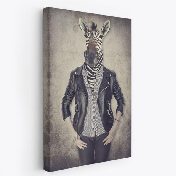 İnsan Görünümlü Zebra Dekoratif Kanvas Tablo, Duvar Dekoru 4982 - Image 1