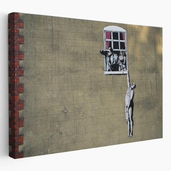 Kocası Tarafından Basılan Kadın, Banksy Dekoratif Kanvas Tablo, Duvar Dekoru 5093 - Image 1