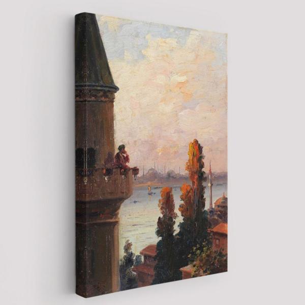 Ezan Okuyan Adam Galata Kulesi Dekoratif Kanvas Tablo, Duvar Dekoru 6177 - Image 1