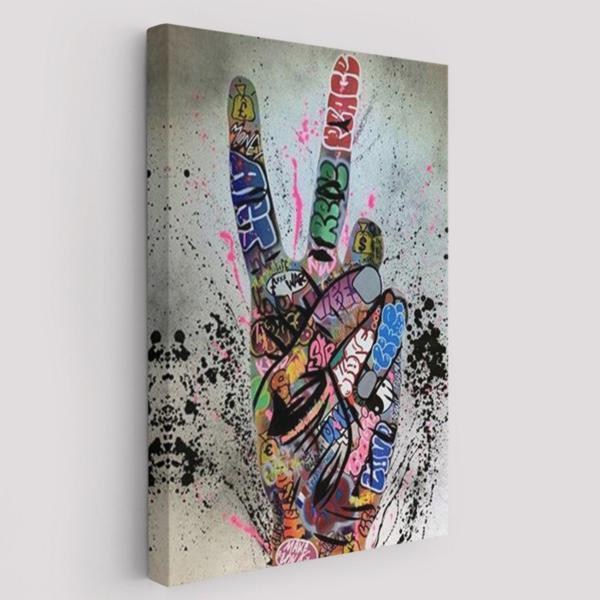 Zafer İşareti Banksy Graffiti Dekoratif Kanvas Tablo, Duvar Dekoru 5309 - Image 1