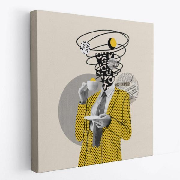 Pop Art Kahve İçen Çizgi Roman Kahramanı Dekoratif Kanvas Tablo, Duvar Dekoru 5801 - Image 1