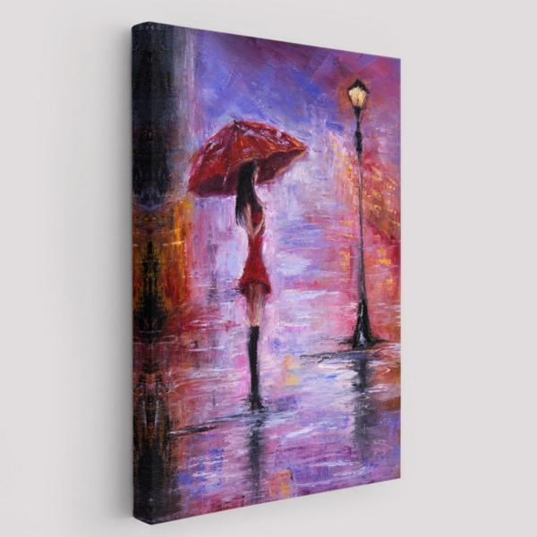 Gece Lambası ve Şemsiyeli Kız Dekoratif Kanvas Tablo, Duvar Dekoru 5978 - Image 1