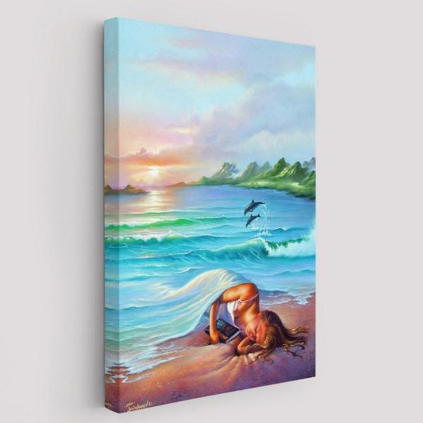 Okyanus Düşleyen Kız Dekoratif Kanvas Tablo, Duvar Dekoru 6209 - Image 1