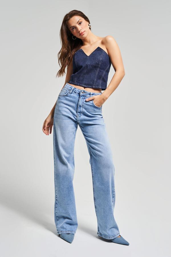 Kadın Kot Rengi 4s5-27 Straight Fit Likralı Esnek Kumaş İç Boy 83 Cm Yüksek Bel Denim Jean - Image 1