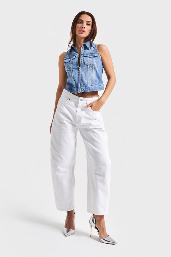 Kadın Beyaz Renk 5s5-2 Moxıe Low Fit Bol Kesim %100 Koton Orta Bel Denim Jean - Image 1