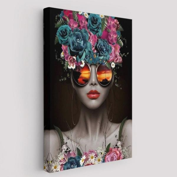 Güzel Kadın ve Çiçekler Dekoratif Kanvas Tablo, Duvar Dekoru 6188 - Image 1