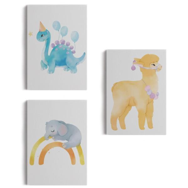 Şirin Hayvanlar Temalı 3'lü Set Dekoratif Kanvas Tablo, Duvar Dekoru BU46 - Image 1