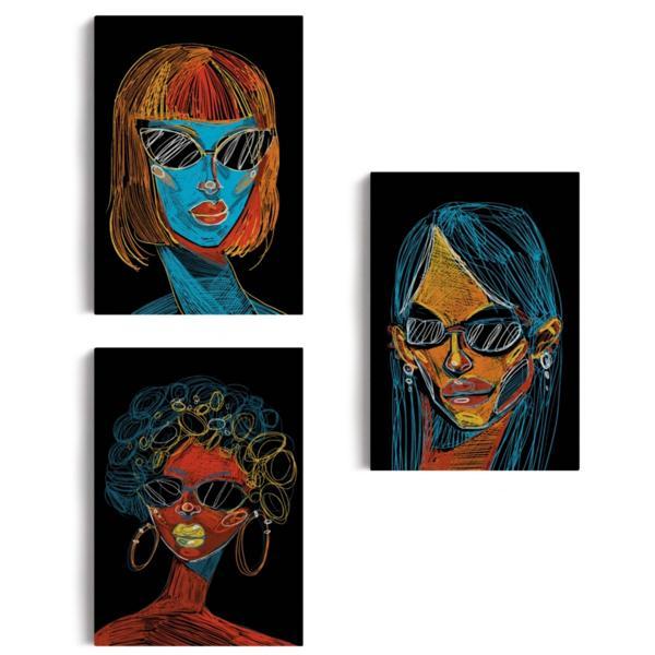 Kadınlar Temalı Renkli Pop Art 3'lü Set Dekoratif Kanvas Tablo, Duvar Dekoru EU120 - Image 1