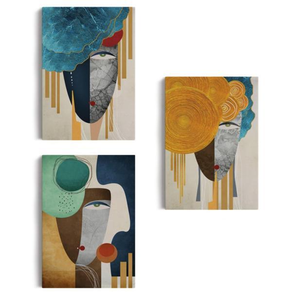 Yüz Portreleri Modern Soyut 3'lü Set Dekoratif Kanvas Tablo, Duvar Dekoru AN13 - Image 1