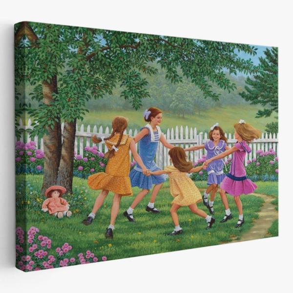 Oynayan Kız Çocukları Dekoratif Kanvas Tablo, Duvar Dekoru 6532 - Image 1