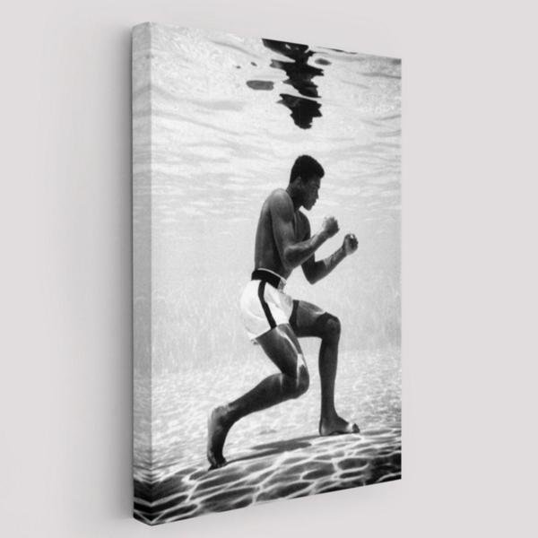 Boksör Muhammet Ali ve Su Altındaki Antreman Dekoratif Kanvas Tablo, Duvar Dekoru 6204 - Image 1