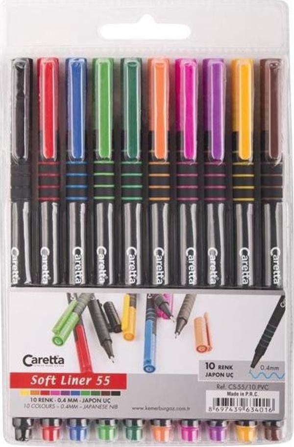 Caretta Soft Liner Keçe Uç Kalem 10 Renk Set Cs-55/10.Pvc - Image 1