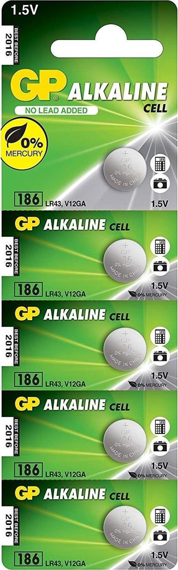 GP Lr43 Alkalin Düğme Pil  Gp186-C5 5 Li Paket - Image 1