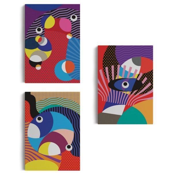 Geometrik Desenli Pop Art 3'lü Set Dekoratif Kanvas Tablo, Duvar Dekoru AO14 - Image 1