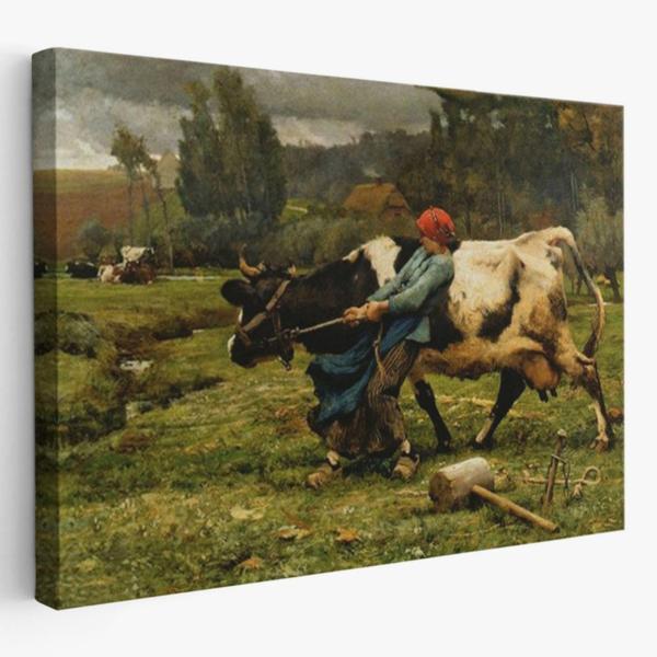 Köylü Kız ve İneği Dekoratif Kanvas Tablo, Duvar Dekoru 6522 - Image 1