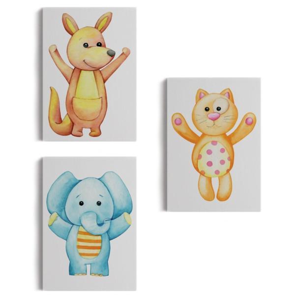 Şirin Hayvanlar Temalı 3'lü Set Dekoratif Kanvas Tablo, Duvar Dekoru CA51 - Image 1