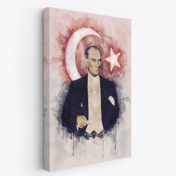 Mustafa Kemal Atatürk ve Türk Bayrağı Dekoratif Kanvas Tablo, Duvar Dekoru CY76 - Image 1