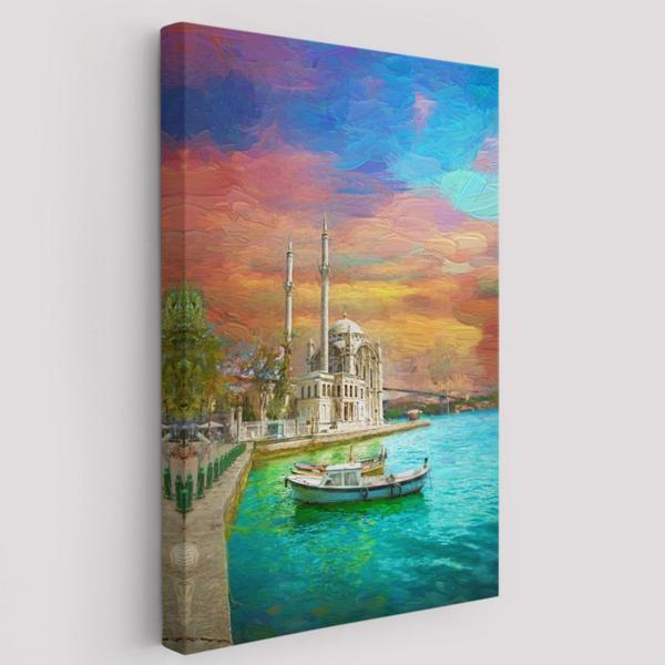 Yağlıboya Görünüm Boğaz Köprüsü ve Ortaköy Cami Dekoratif Kanvas Tablo, Duvar Dekoru 5946 - Image 1