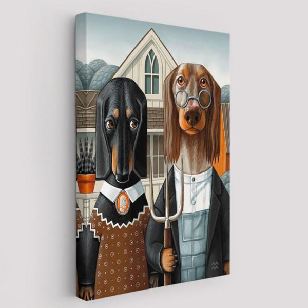 Köpekler Amerikan Gotik Klasik Dekoratif Kanvas Tablo, Duvar Dekoru 6012 - Image 1