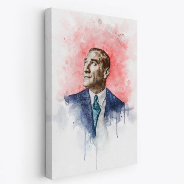 Mustafa Kemal Atatürk Portresi Suluboya Görünüm Dekoratif Kanvas Tablo, Duvar Dekoru DB79 - Image 1