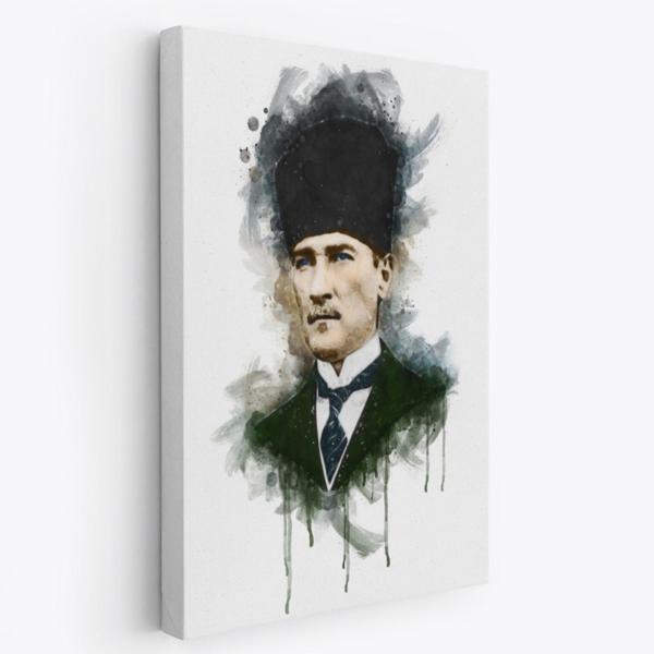 Mustafa Kemal Atatürk Portre Suluboya Görünüm Dekoratif Kanvas Tablo, Duvar Dekoru DA78 - Image 1