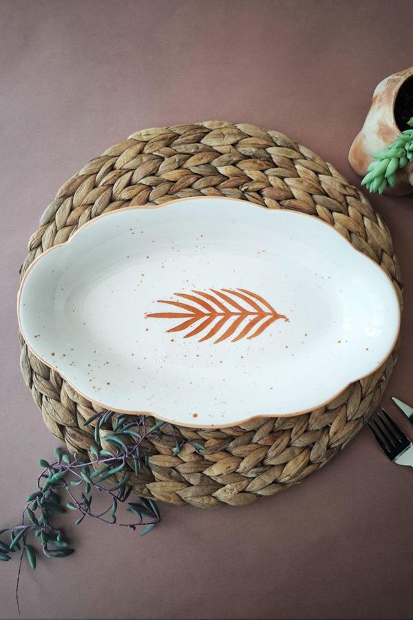 Başak Desenli 30 cm El Yapımı Kayık Tabak | Servis, Salata, Meyve Sunumları İçin – Şık ve Doğal Tasarım - Image 1