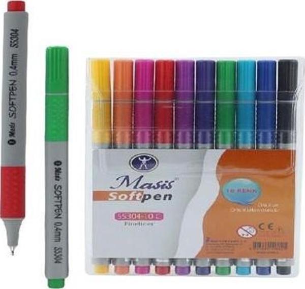Masis Fineliner Softpen Kalem 10 Renk Pvc S5304-10C - Image 1
