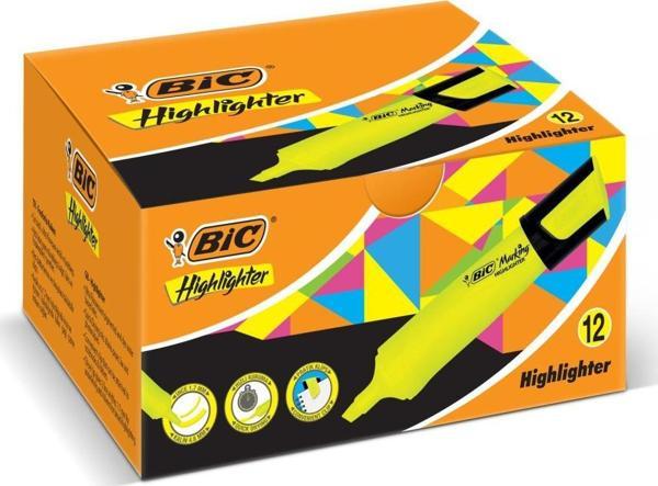 Bic 968583 Fosforlu Kalem Marking Flat Highlighter 12 Li Sarı (1 Paket 12 Adet) - Image 1