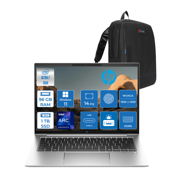 Hp Elitebook 840 G11 Wolfpro Intel ULTRA7-155H Aı 96GB Ddr5 1tb SSD 14"wuxga (1920 x 1200), IPS 400NITS WINDOWS11PRO Dizüstü Bilgisayar BB2RK8ESW30+ZETTAÇANTA - Image 1