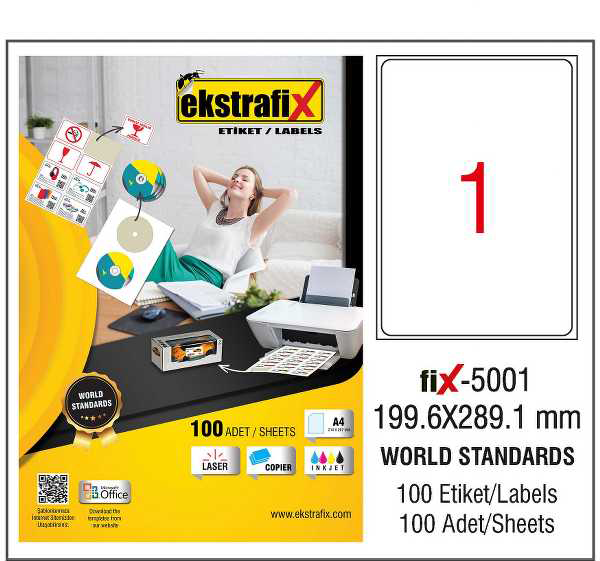 Extrafix Lazer Etiket 199,6X289,1 mm Fix-5001 8699071150015 - Image 1