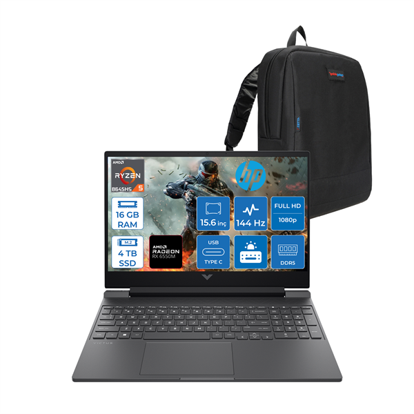 Hp Victus Amd Ryzen 5 8645HS 16GB Ddr5 4tb SSD Amd Radeon™ RX6550M/4GB Freedos 15.6" Fhd 144Hz Taşınabilir Bilgisayar HP82WJEAF04 + Zettaçanta - Image 1