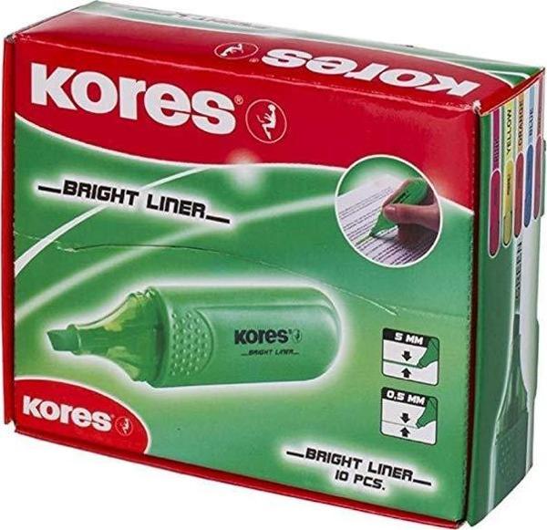 Kores 36105 Fosforlu Kalem Yeşil 10 Lu (1 Paket 10 Adet) - Image 1