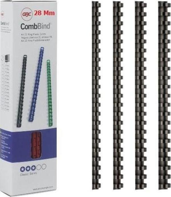 Gbc 4028183 A-4 Ciltleme Spiral Plastik Combbind 28 Mm Siyah 50 Li (1 Paket 50 Adet) - Image 1