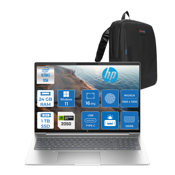Hp Probook 460 G11 Intel Core Ultra 5 125H Ddr5 24GB 1tb SSD Rtx™ 2050 4gb 16" Wuxga IPS Windows 11 Pro Taşınabilir Bilgisayar 9Y7B7ETP06 + Zetta Çanta - Image 1