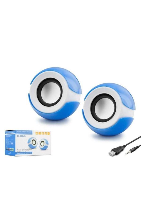 Dnr Bilişim Pc/Bilgisayar-Laptop Hoparlör Mavi-Blue Hoparlör 1+1 Ses Sistemi Usb 2.0 Multımedıa Speaker D-06A - Image 1