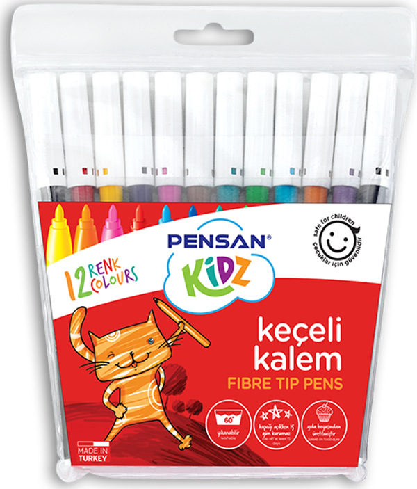Pensan Kidz Keçeli Boya Kalemi 12 Renk Pe34020Kk12R - Image 1