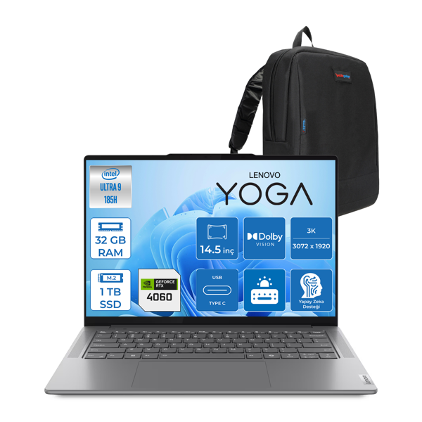 Lenovo Yoga Pro 7i 14IMH9  Ultra 9 185H Aı 32GB 1tb SSD 8GB/RTX4060 14.5" 3k (3072X1920) IPS 400NITS 120 Hz Dokunmatik Freedos Taşınabilir Bilgisayar Y83E200CTTR03+ZETTAÇANTA - Image 1