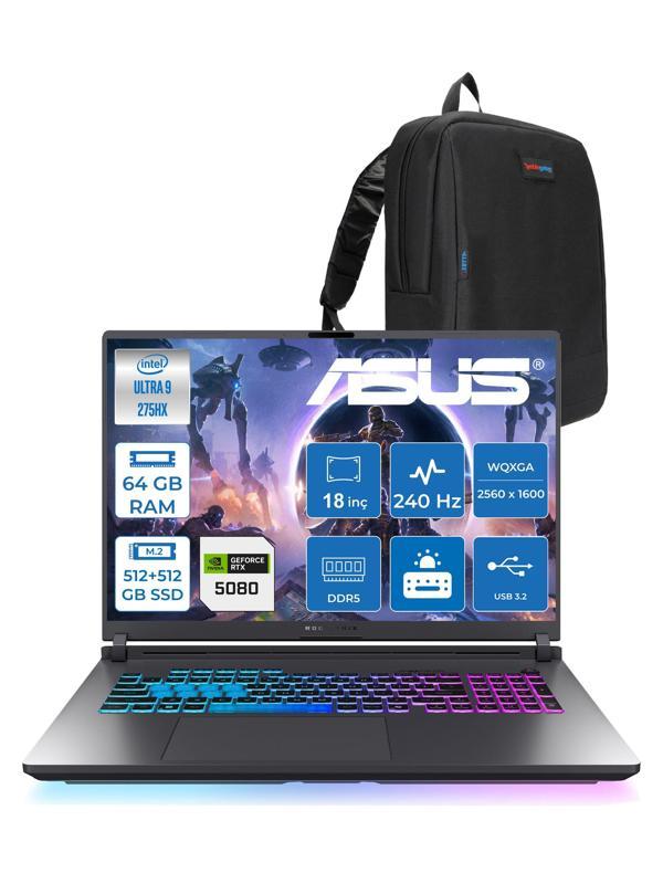 Asus Rog Strix G18 G815LW-S9129 Ultra 9 275HX Aı 64GB GB 512GB SSD+512GB SSD 16GB/RTX5080 Gddr7 175W 18" 2.5k Wqxga 240Hz 3ms 500NITS Freedos Gaming Laptop WS9129F26+ZETTAÇANTA - Image 1